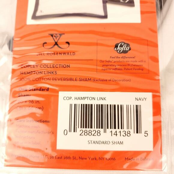 West Point Home Jill Rosewald Hampton Links Reversible Navy Cream Standard Sham - Picture 2 of 4